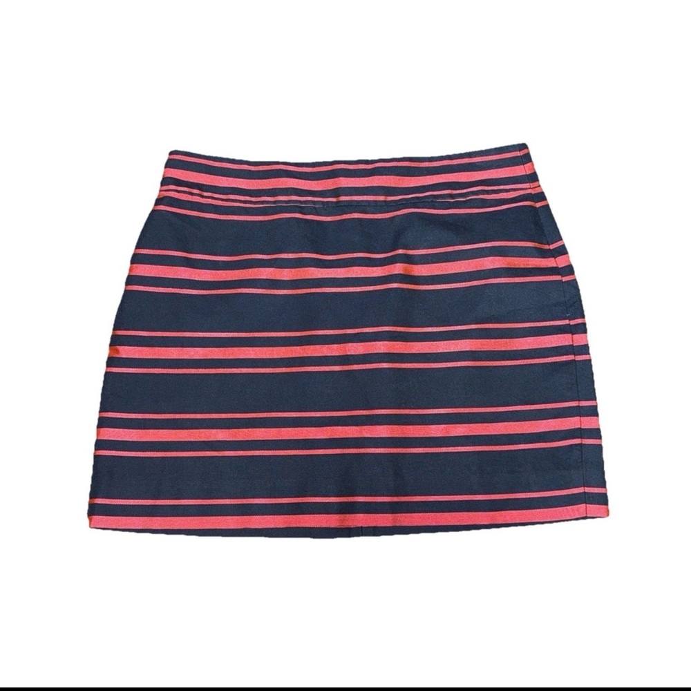 J. Crew Striped Mini Skirt Navy Red Cotton Blend Size 8 Preppy‎ Casual Nautical